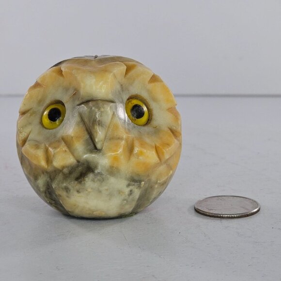 Vintage Italian Alabaster Carved Owl Figurine Stone Sculpture Italy Round Bird - Picture 2 of 7